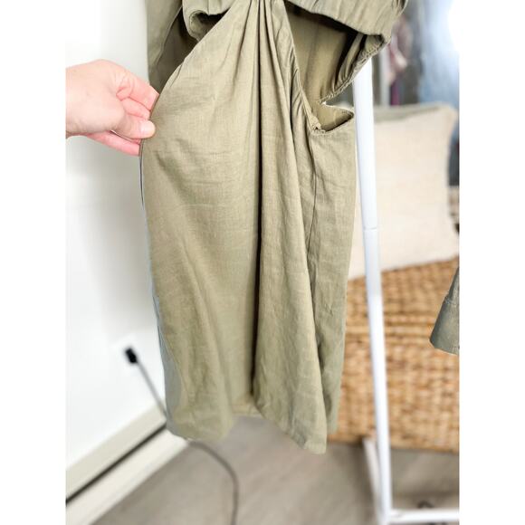 Zara Olive Green Linen Cut Out Long Sleeve Mini Bodycon Dress XS - Picture 5 of 10